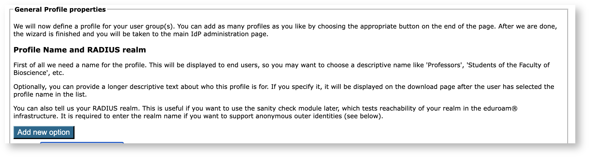 'How to....' eduroam > A guide to eduroam CAT for IdP administrators ver. 2.2 > CATprofilepage1.png